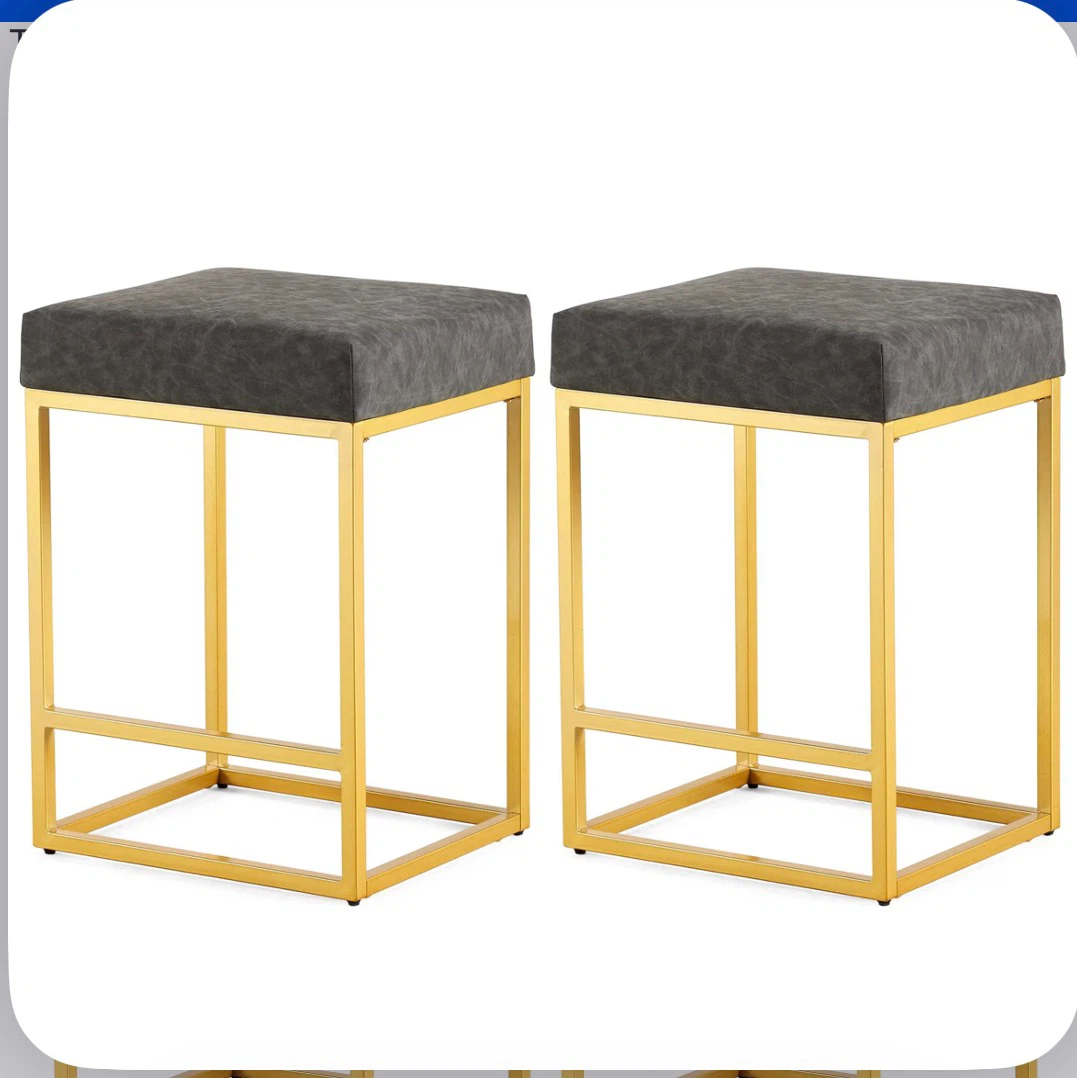 Set of 2 Gold and Grey Bar Stools