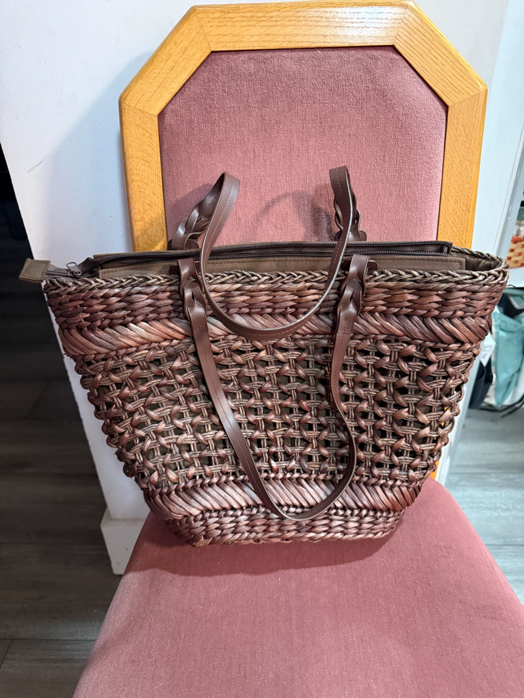 Woven Brown Straw Tote Bag