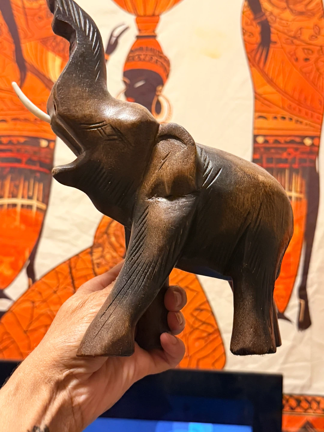 Hand-Carved Wooden Elephant Ornament