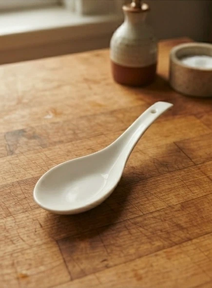 White Ceramic Soup Spoon