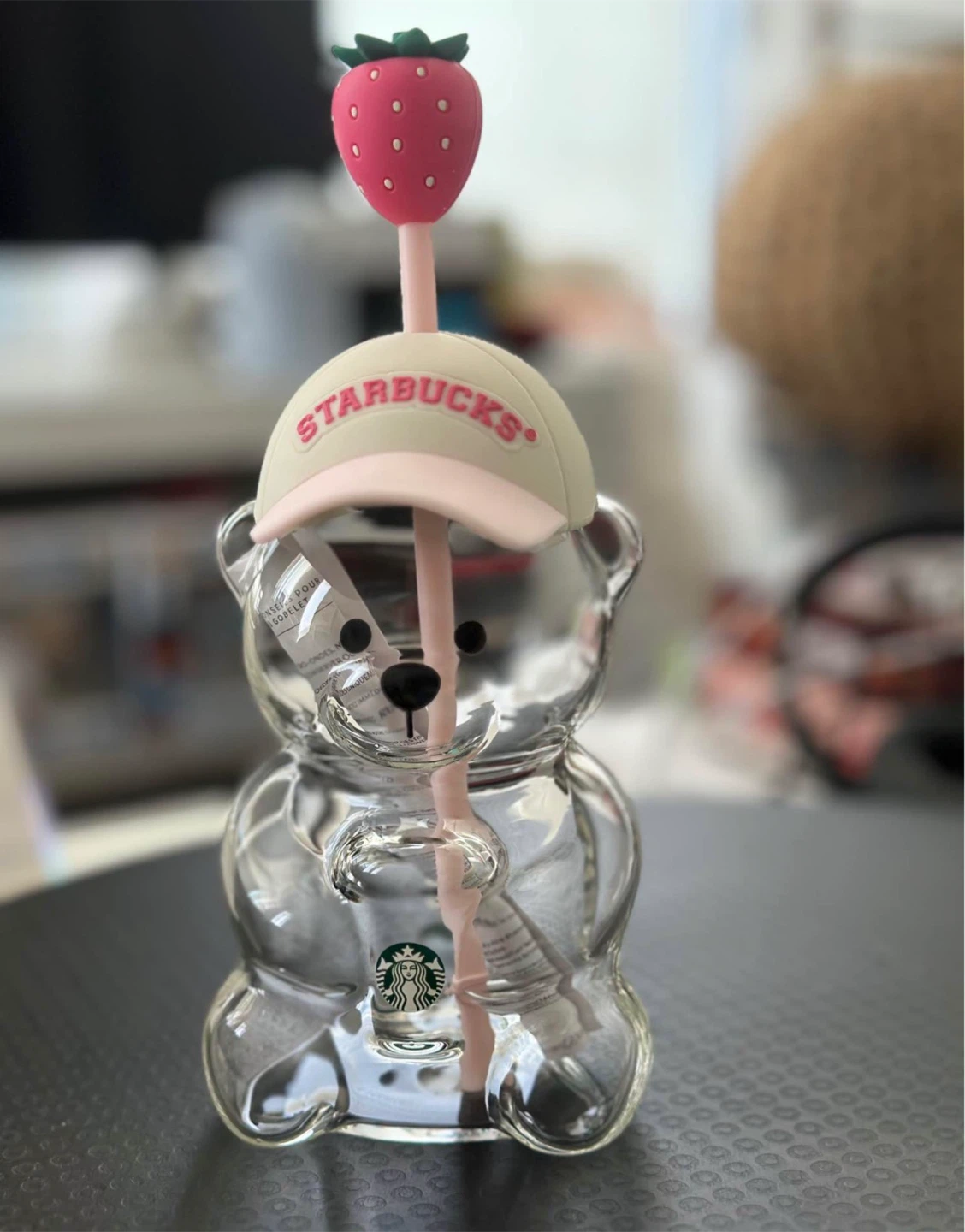 Starbucks Bear Glass Cup with Strawberry Straw 🏈