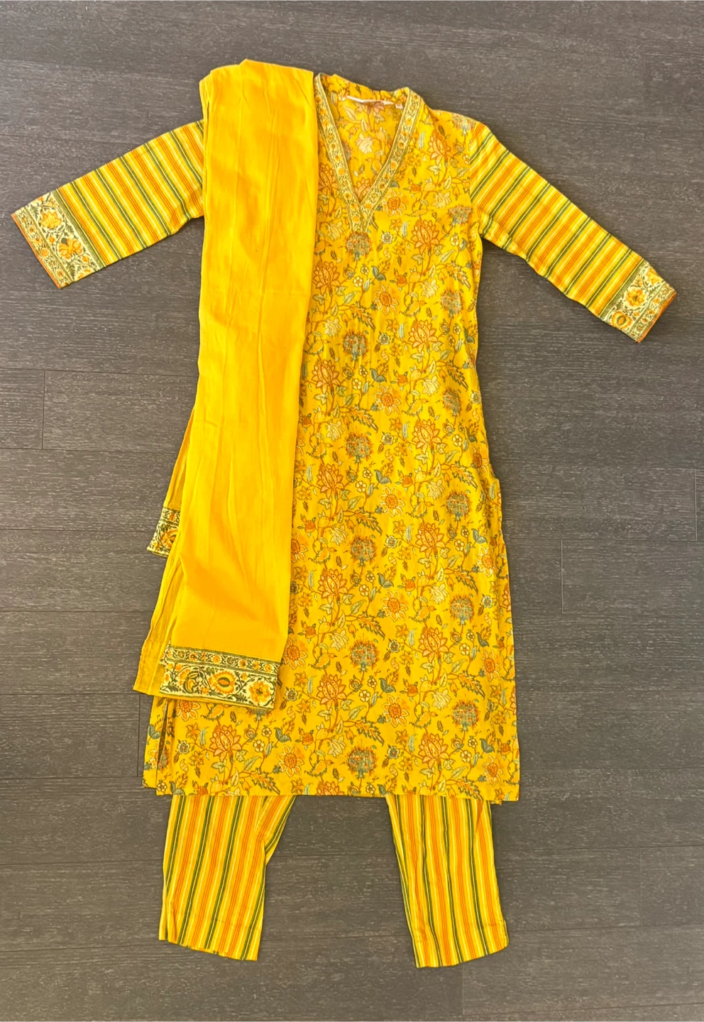 Yellow Printed Cotton  Suit Set
