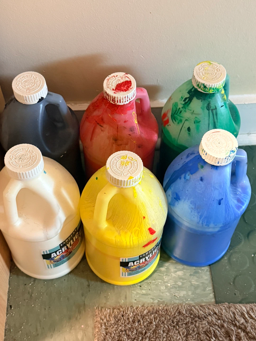 Six Sargent Art Acrylic Paint Jugs