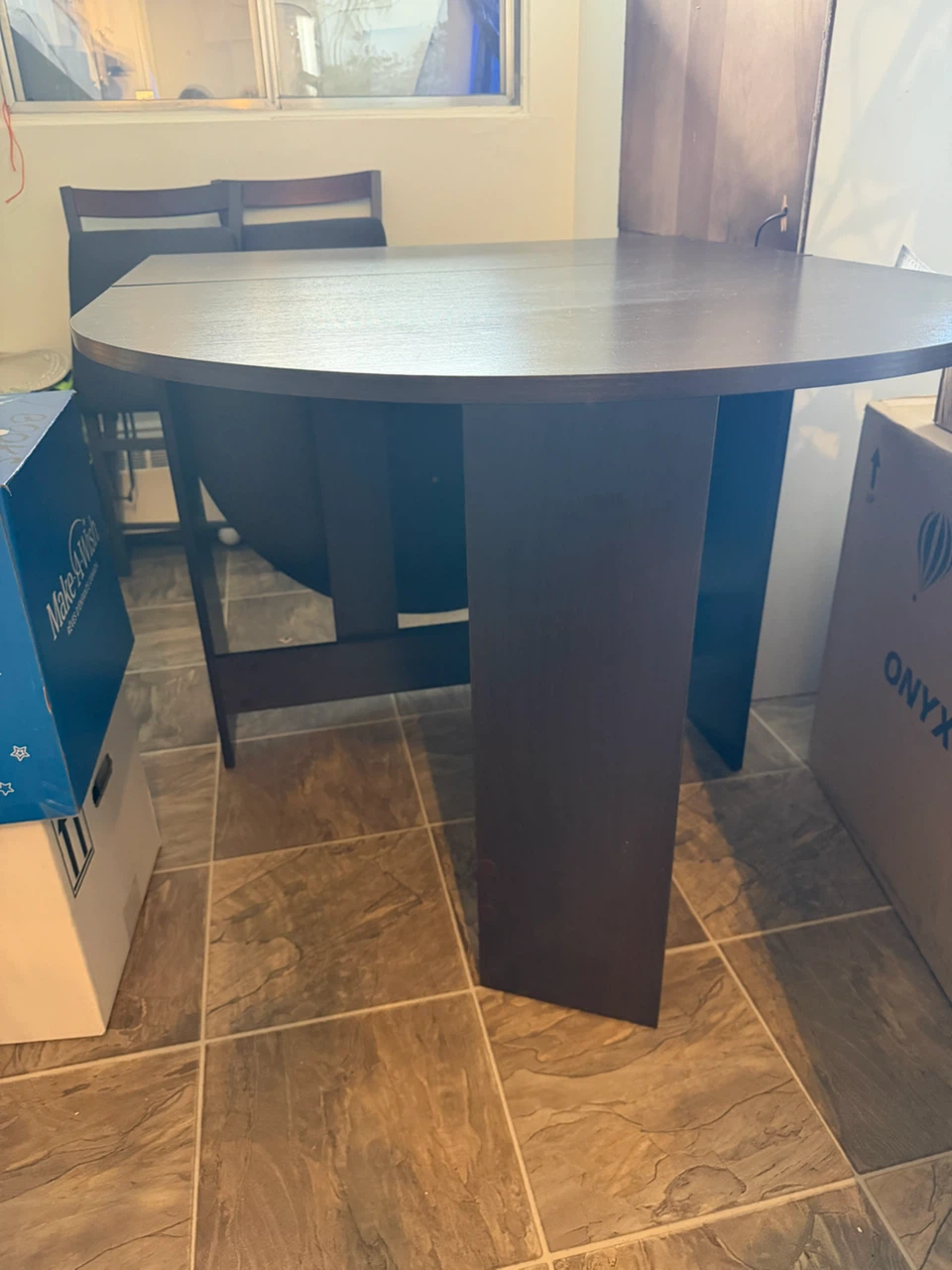 Dark wood folding dining table with chair - photo 2