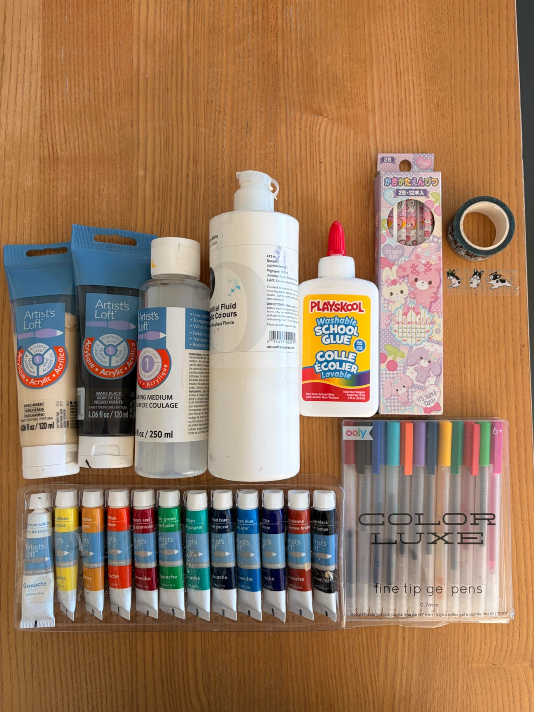 Art Craft Supplies— gouache, acrylic, pouring medium, gel pen