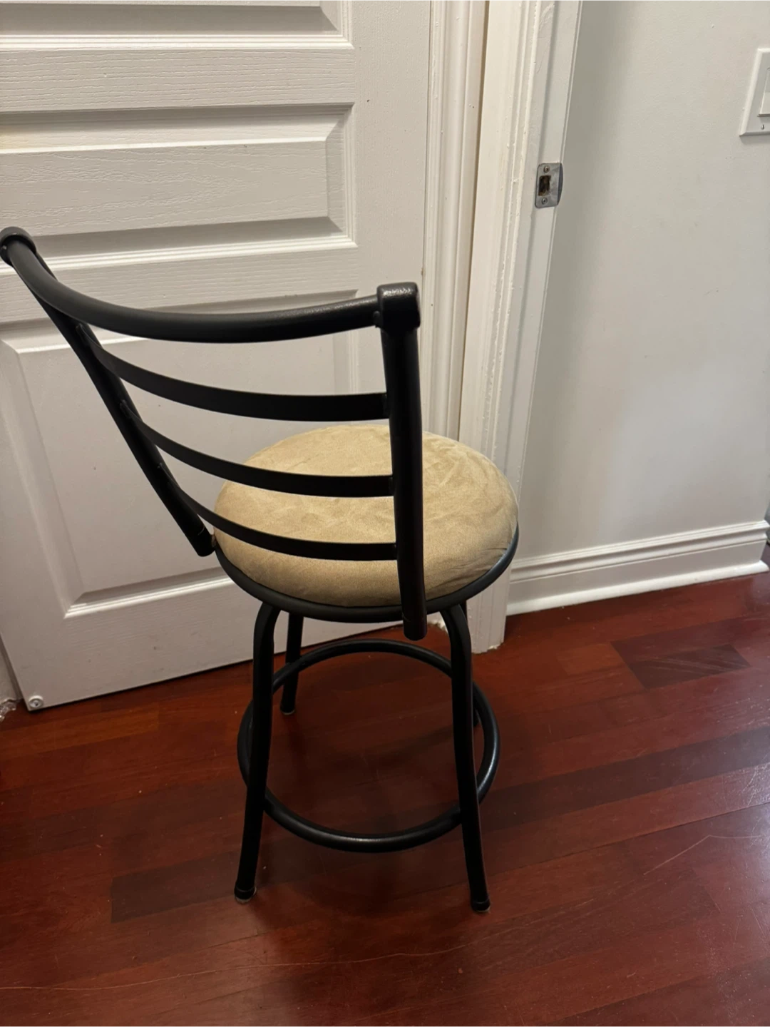 Black Metal Swivel Bar Stool with Beige Seat - photo 2