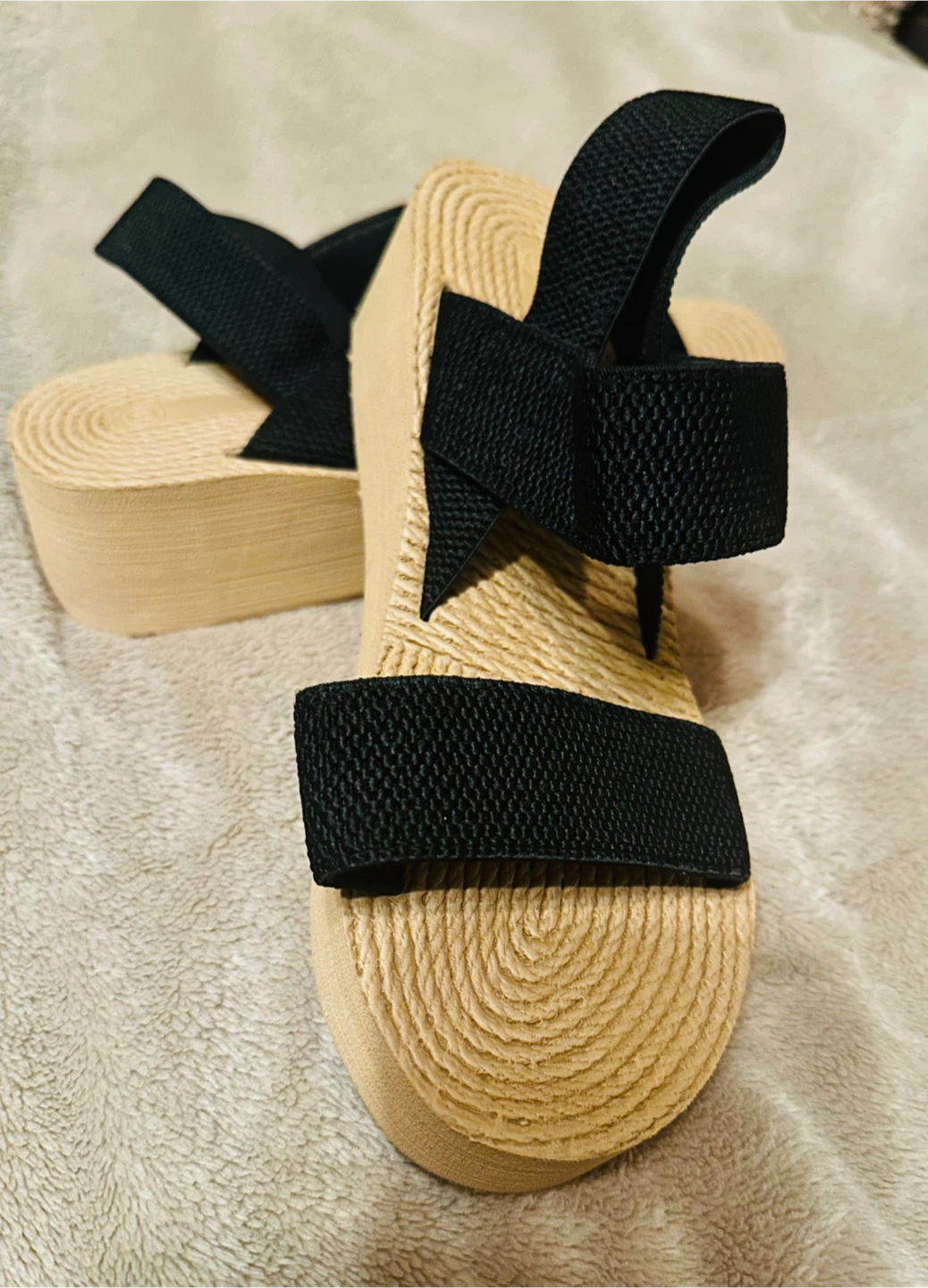 Black Elastic Platform Sandals