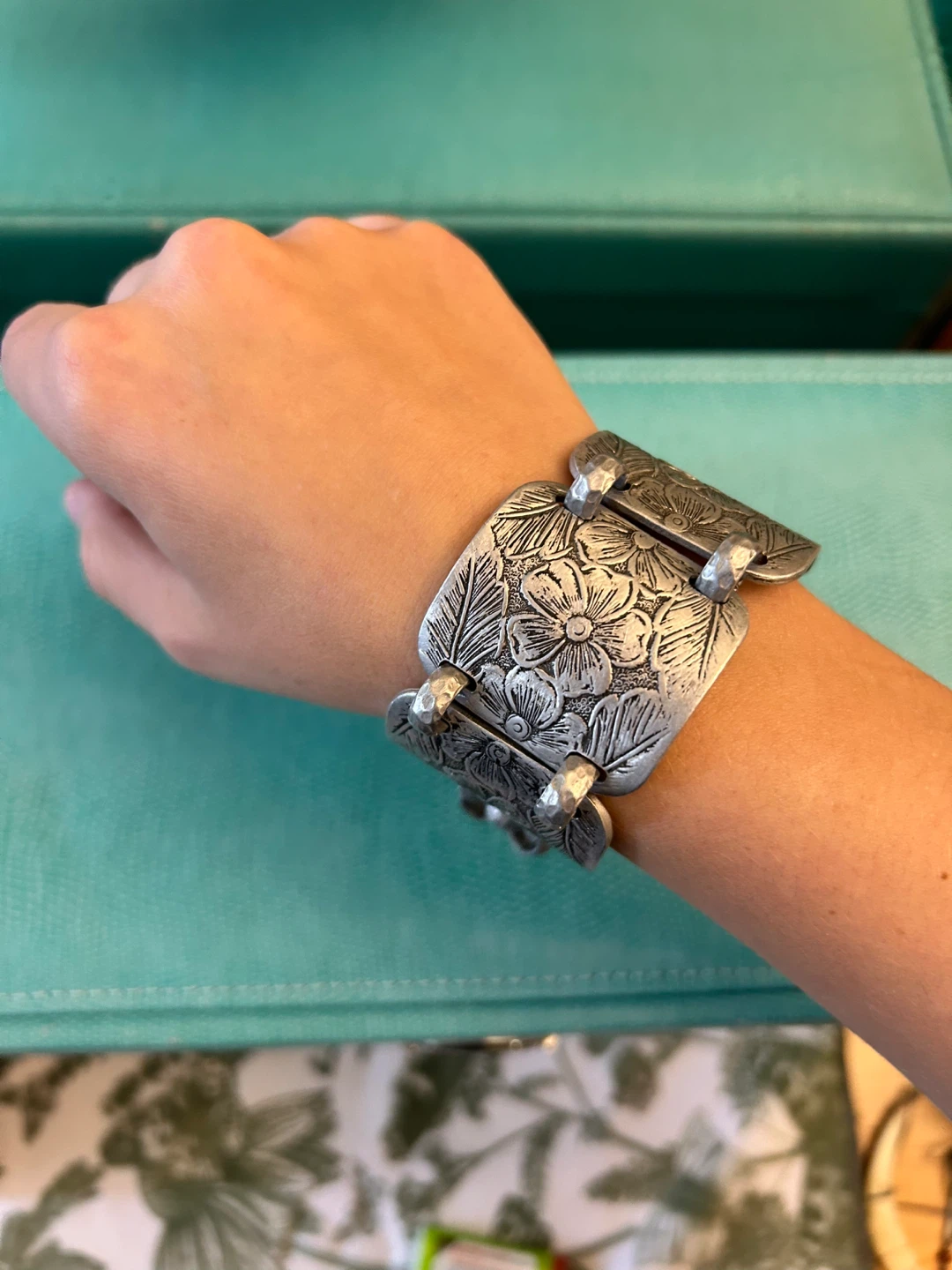 Silver-Tone Floral Link Bracelet