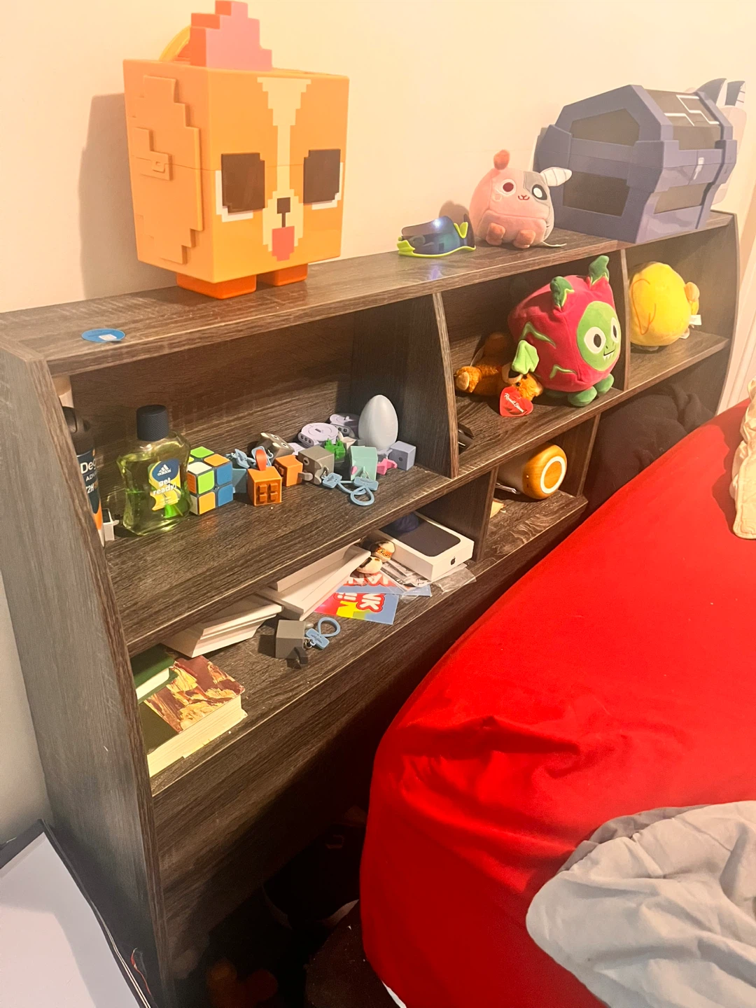 Dark Wood Grain Headboard Shelf