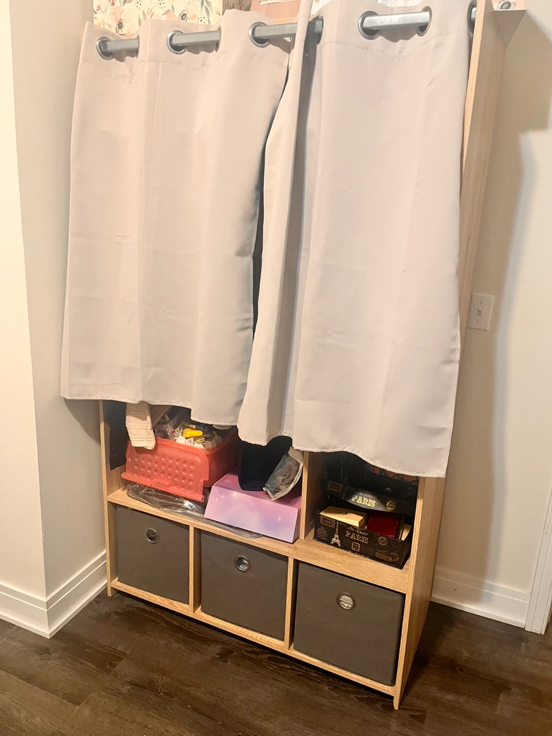 Cubby Storage Shelf with Curtains