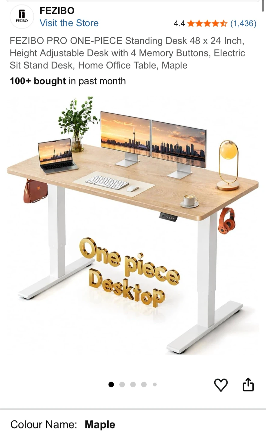 FEZIBO Electric Standing Desk - Maple, 48 x 24 Inch