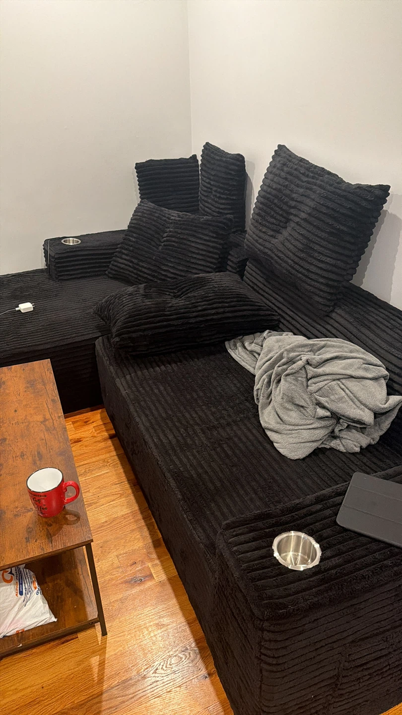 Black Bonless Sectional Sofa with Cup Holders
