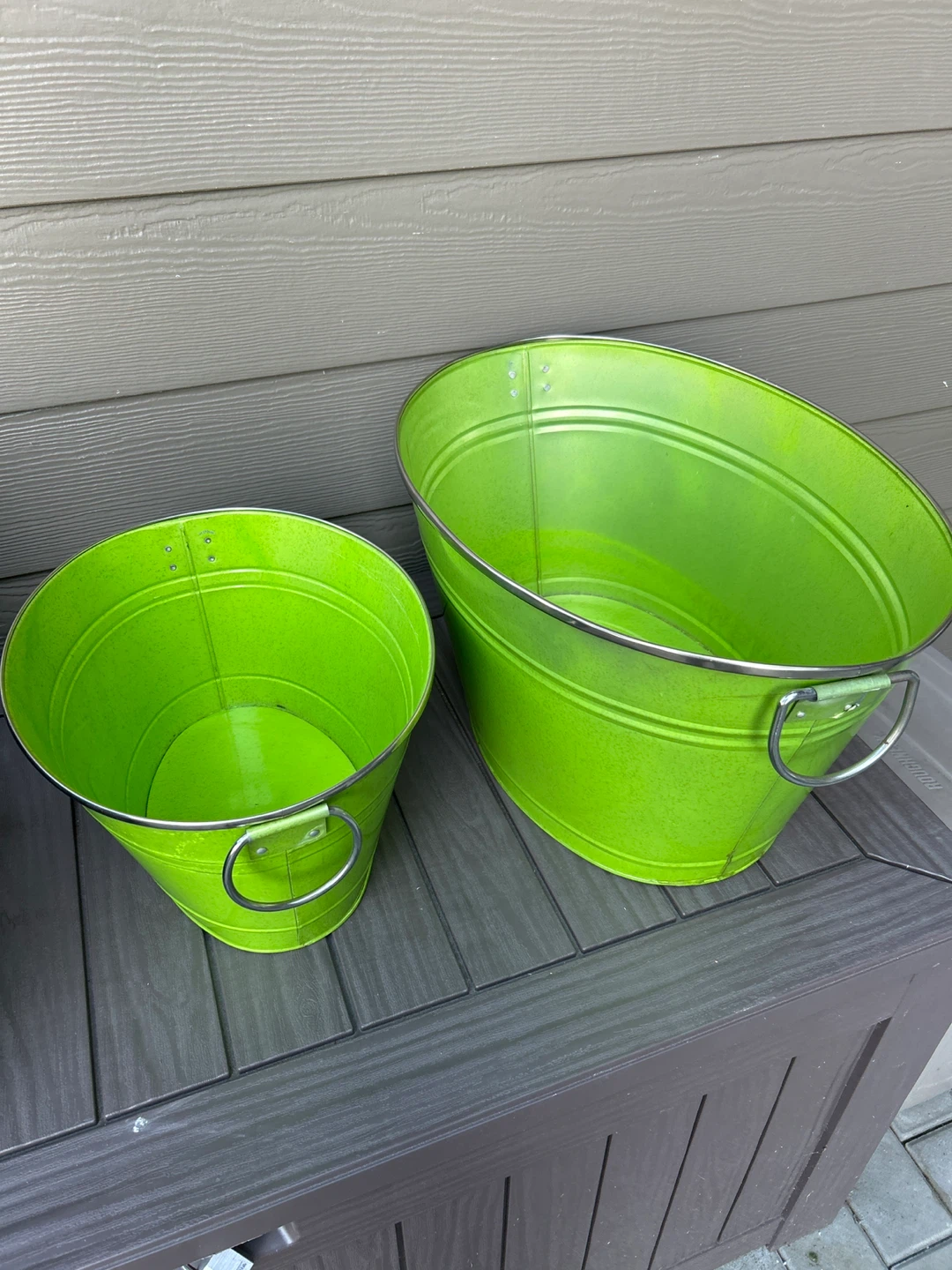 Set of Two Green Metal Beverage Ice Buckets