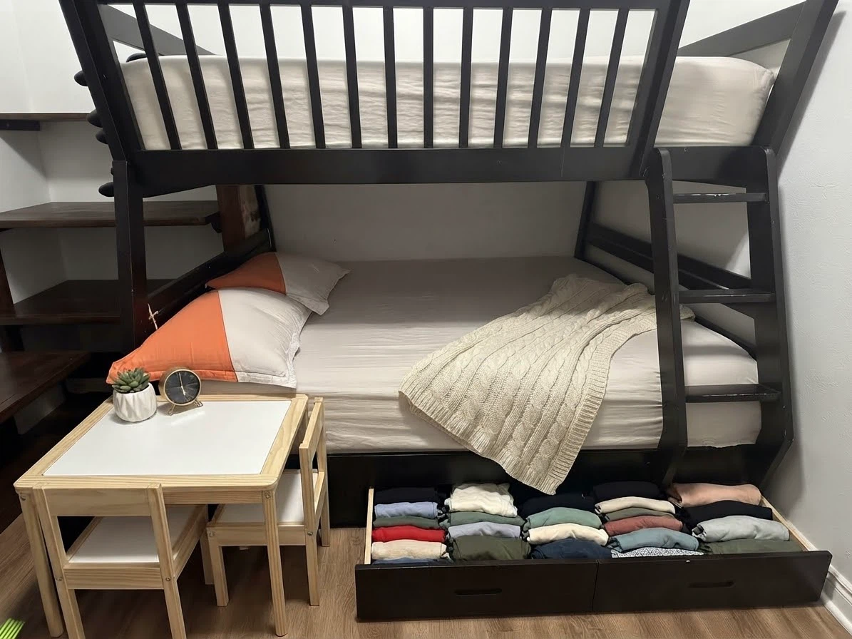 Black Twin over Full Bunk Bed with Storage