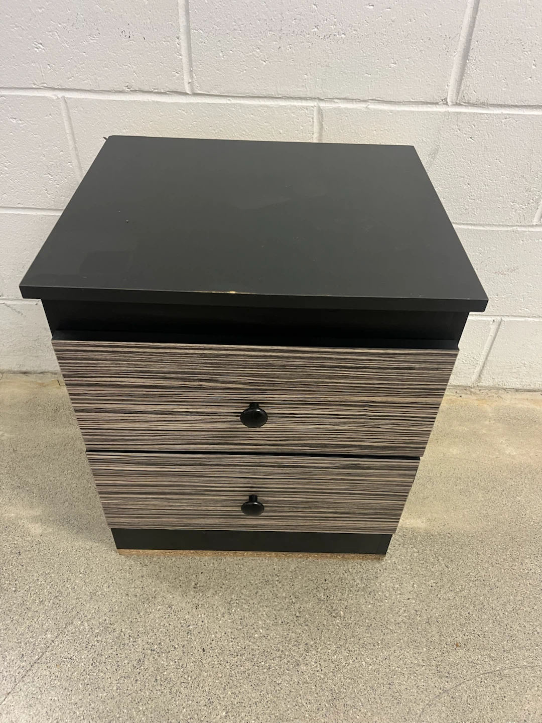 2-Drawer Nightstand with Black and Wood Grain Finish