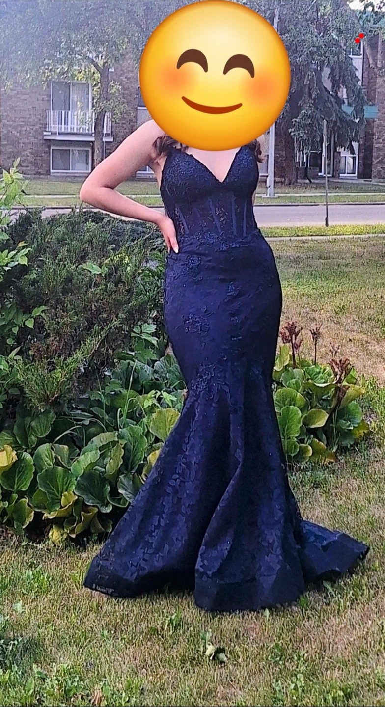 Navy Blue Lace Corset Gown