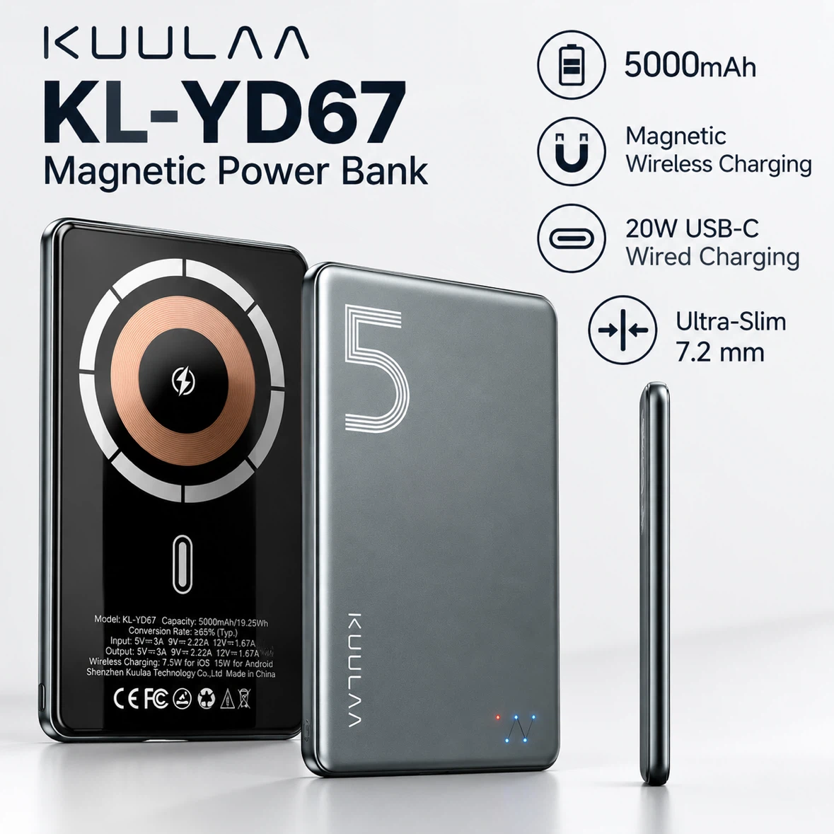 KUULAA KL-YD67 5000mAh Magnetic Power Bank