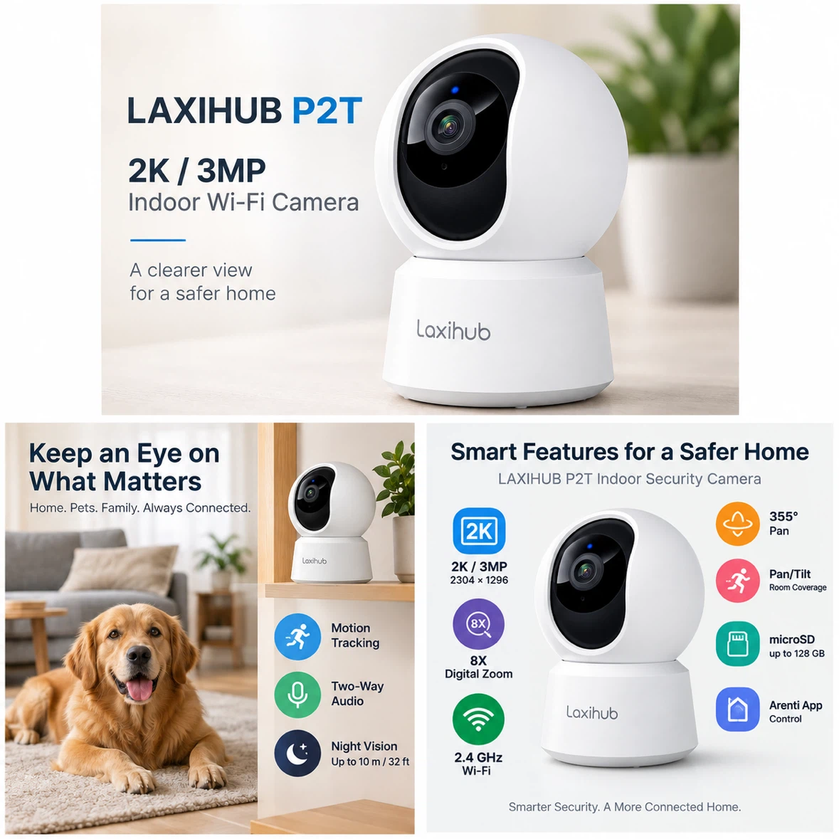 Laxihub P2T 2K Indoor Wi-Fi Security Camera