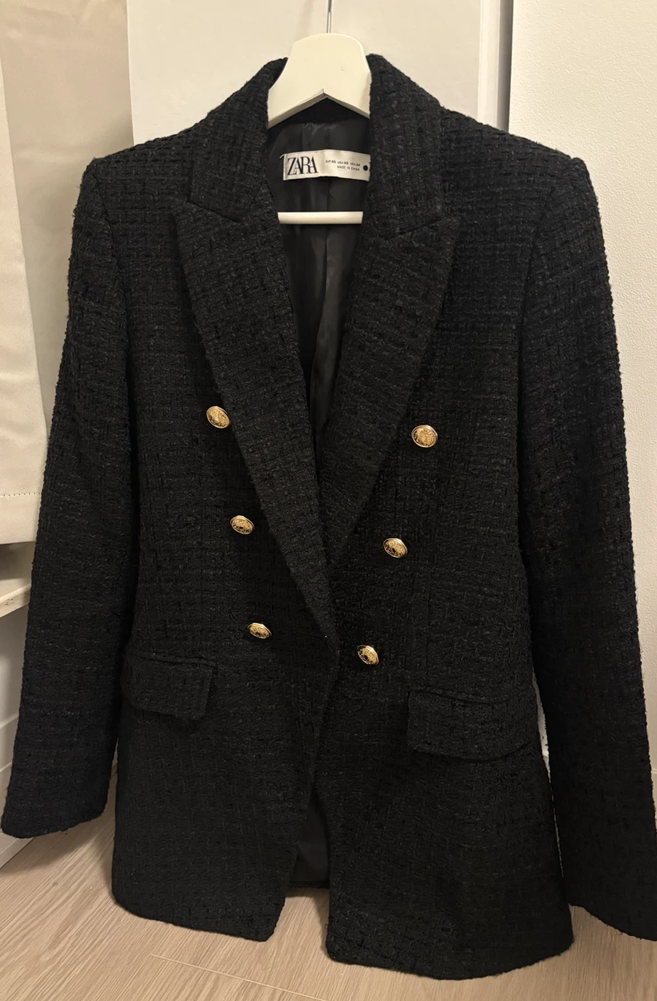 ZARA Black Tweed Double-Breasted Blazer