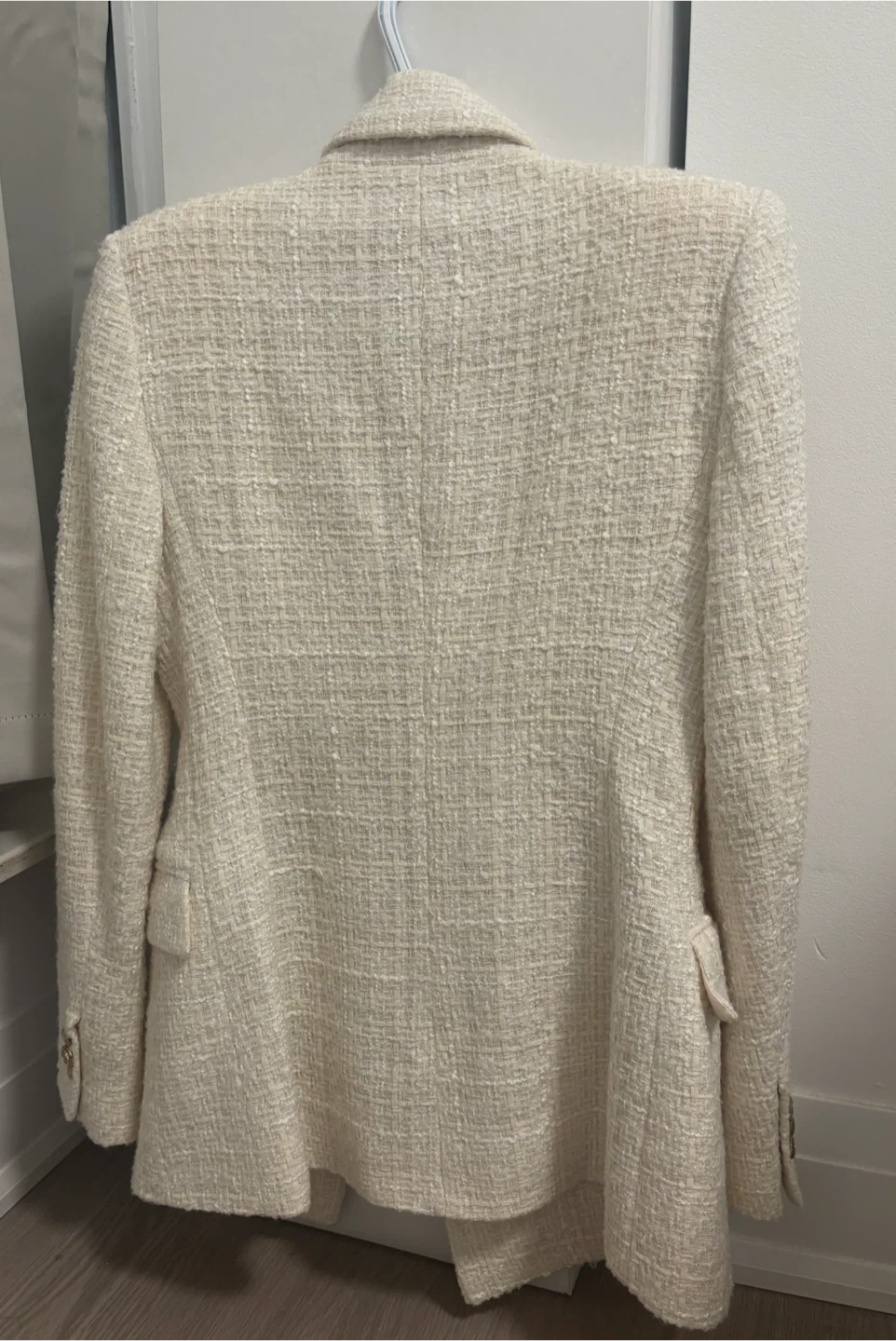 ZARA White Tweed Double-Breasted Blazer - photo 2