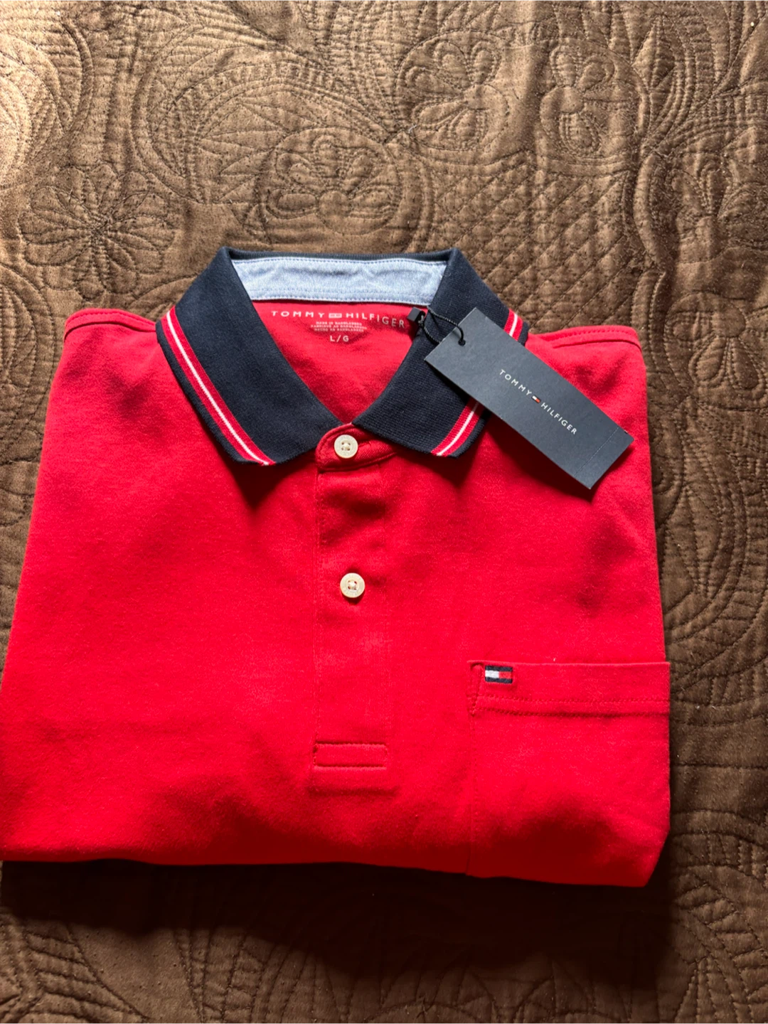 🏈New Tommy Hilfiger Red Polo Shirt - Large
