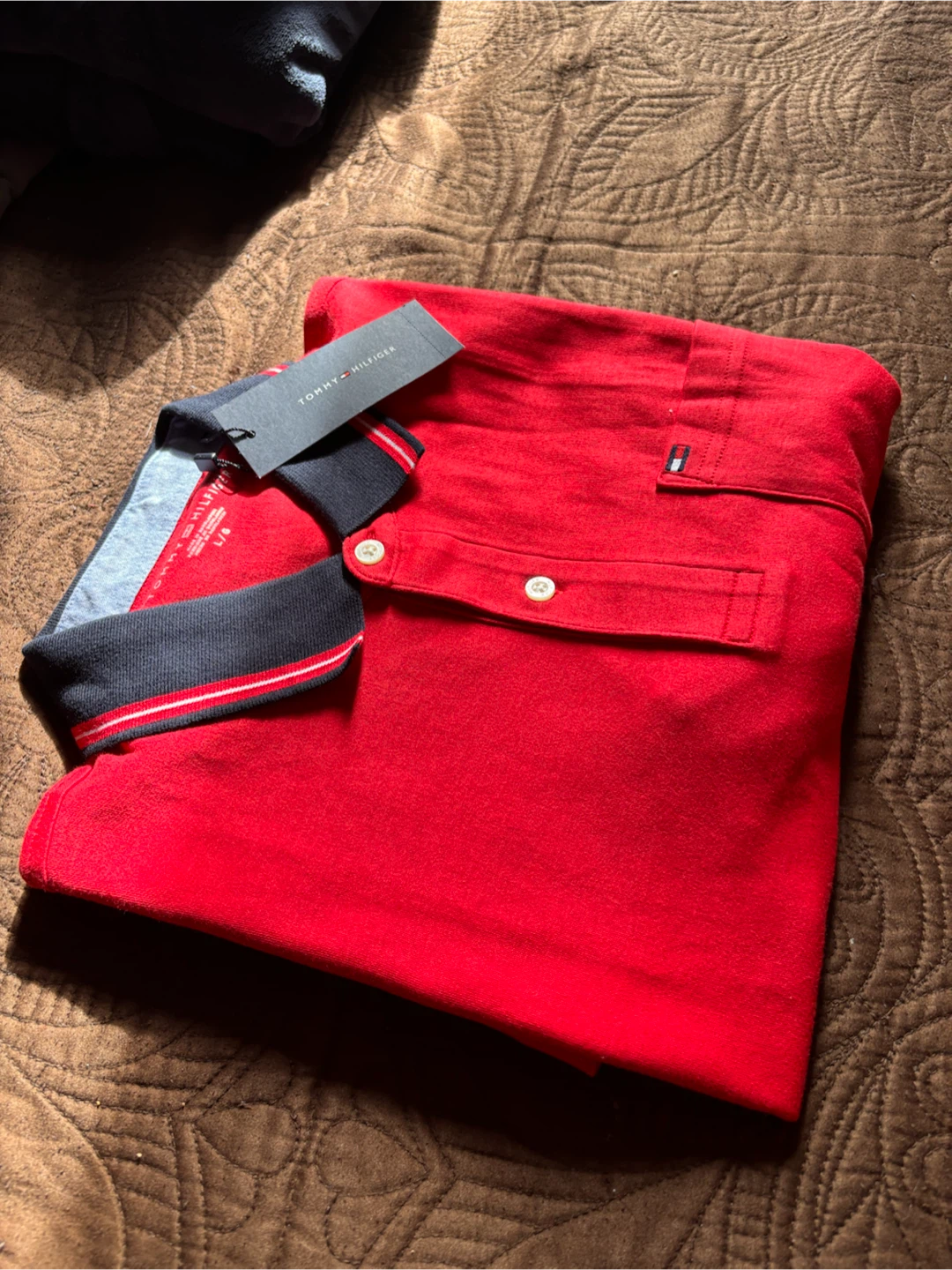 🏈New Tommy Hilfiger Red Polo Shirt - Large - photo 2