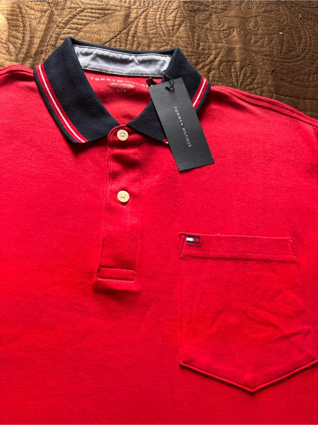 🏈New Tommy Hilfiger Red Polo Shirt - Large - photo 3