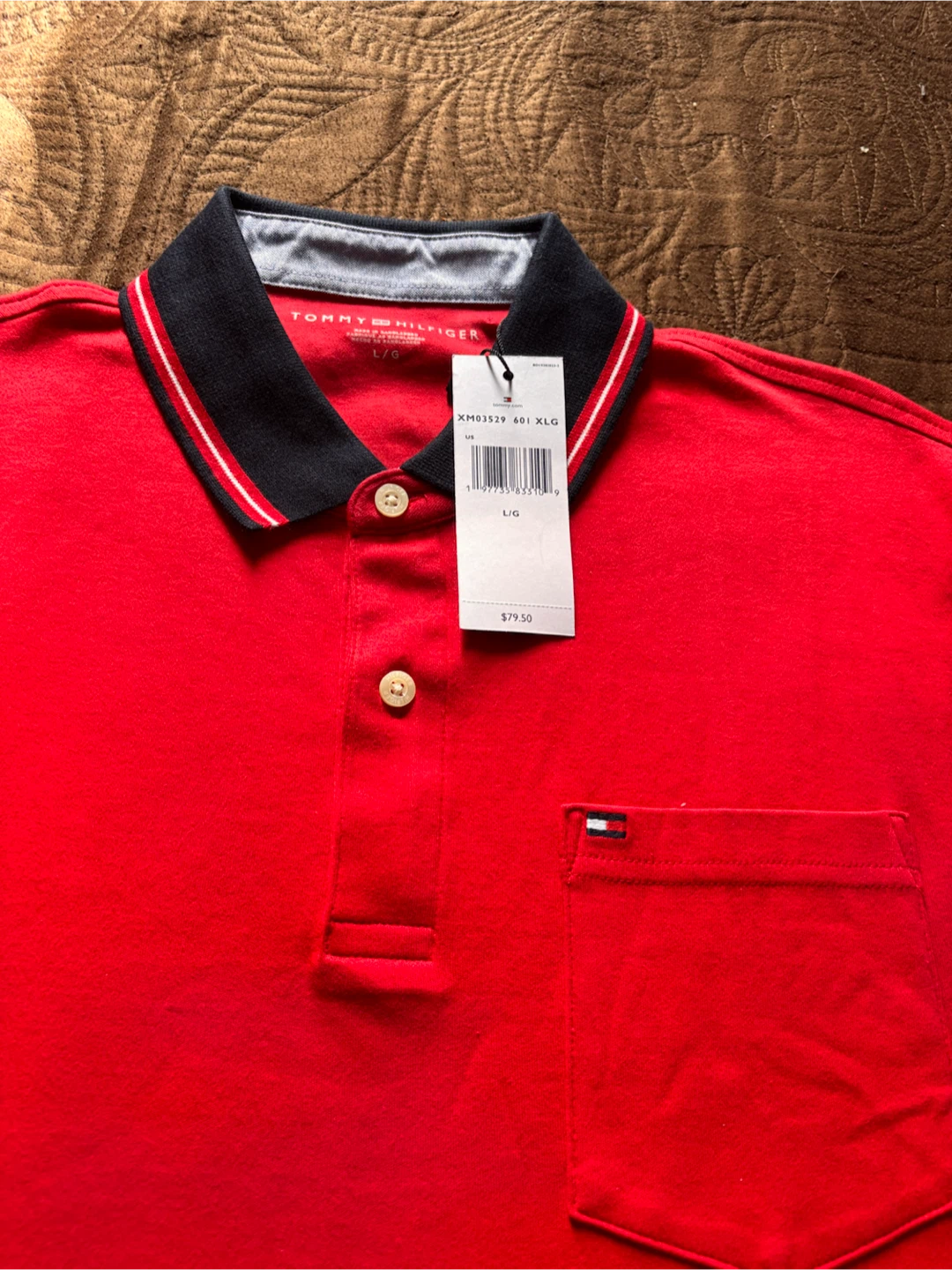 🏈New Tommy Hilfiger Red Polo Shirt - Large - photo 4