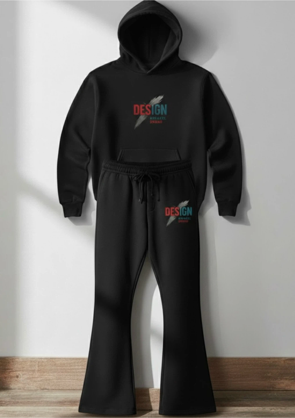 Black Hooded “Design” Tracksuit Set