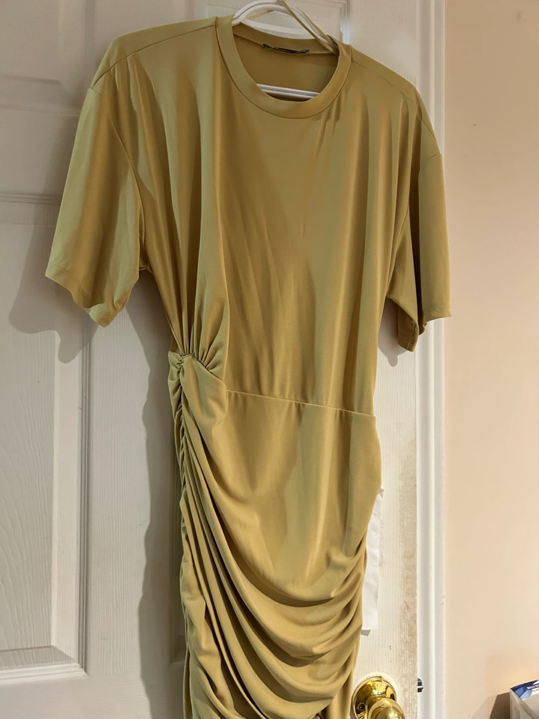 Zara Mustard Ruched Midi Dress