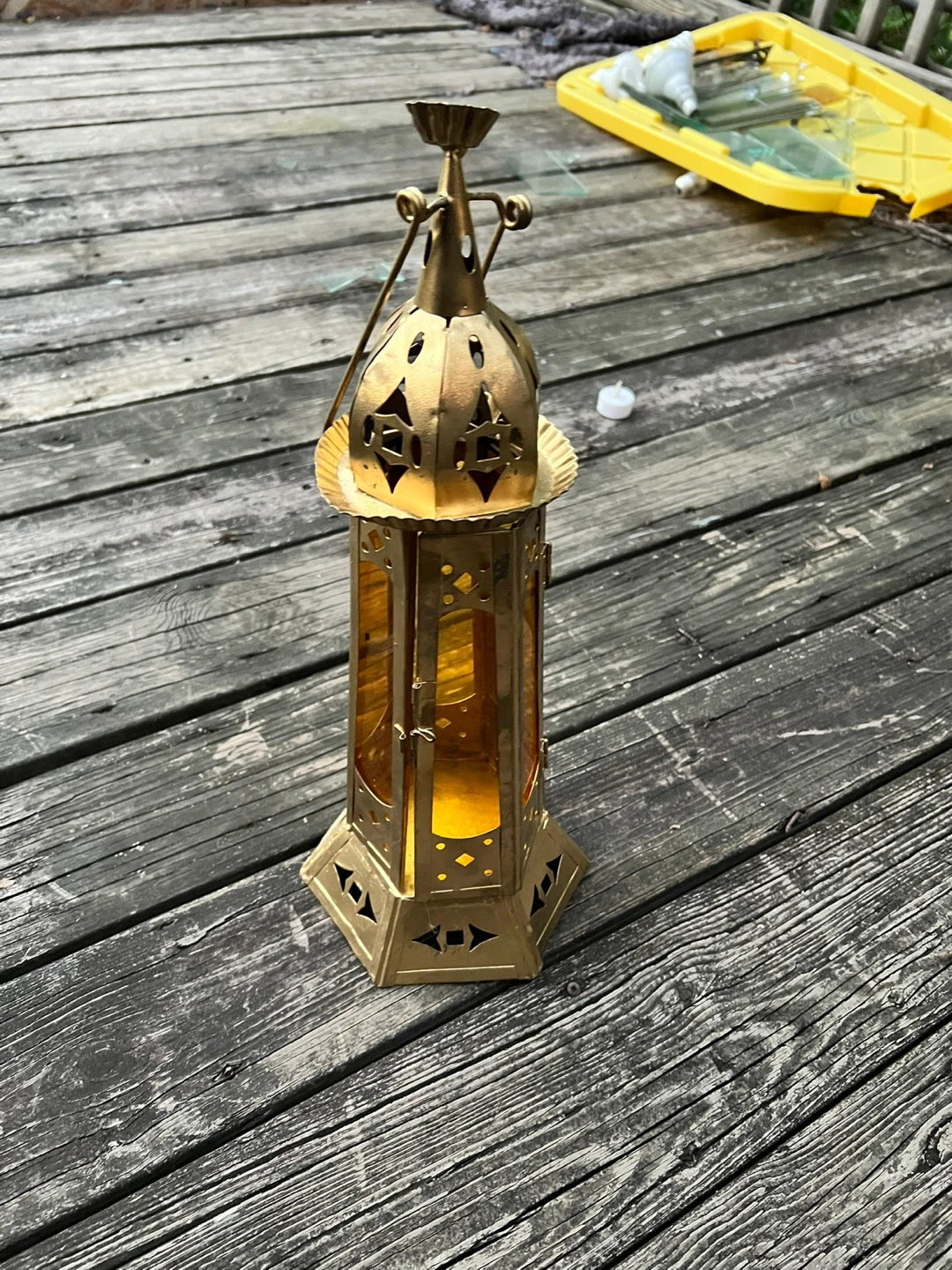 Decorative Moroccan-Style Gold Metal Lantern