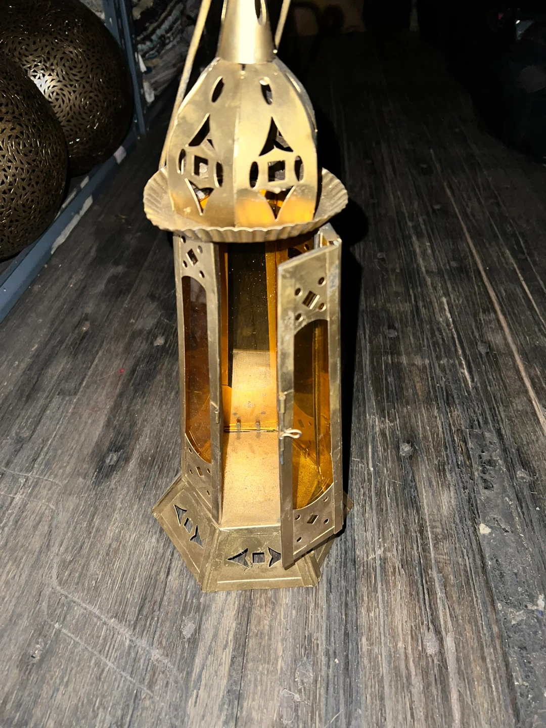 Decorative Moroccan-Style Gold Metal Lantern - photo 2