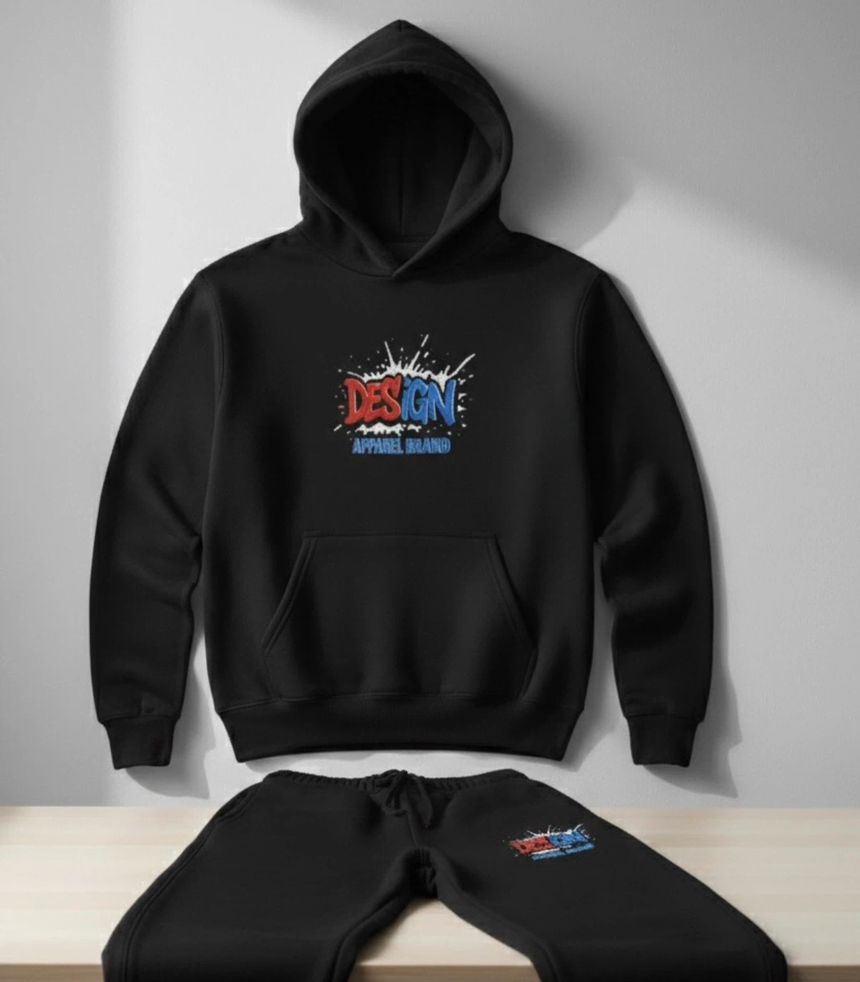 Design Apparel Brand Black Hoodie and Jogger Set
