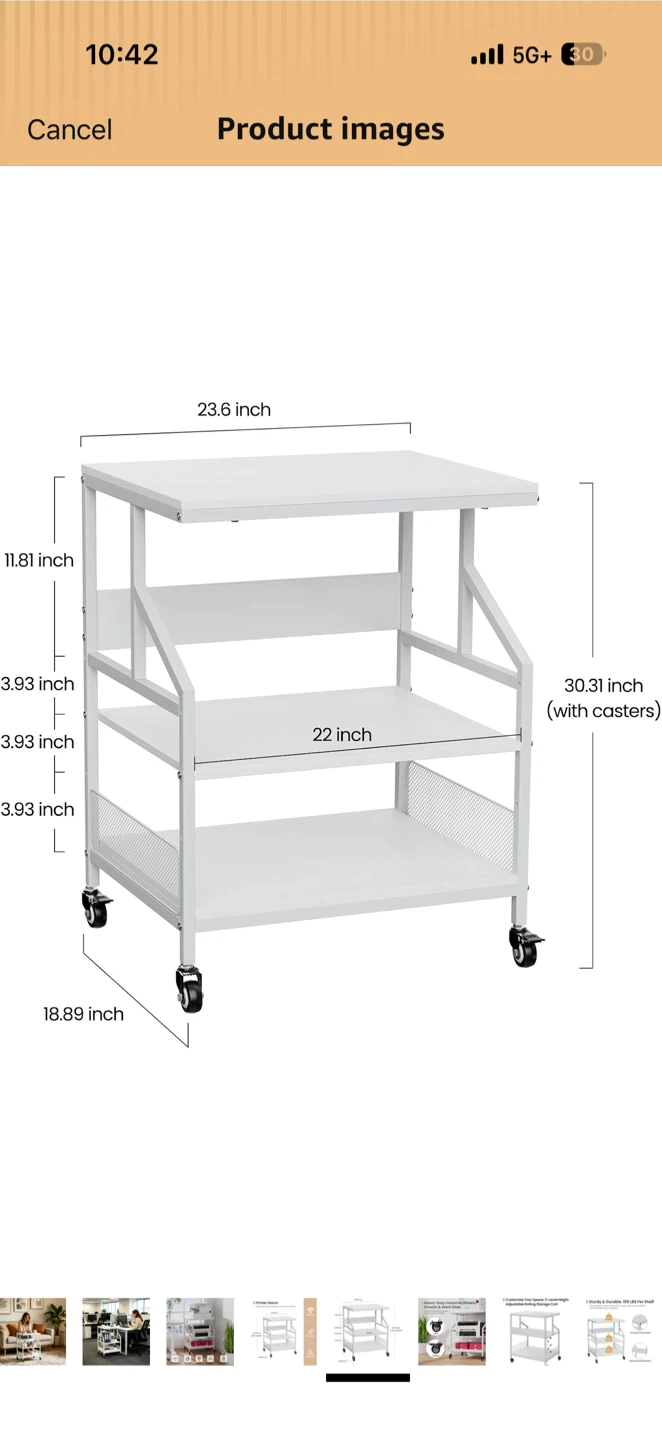 -Tier Rolling Storage Shelf - White