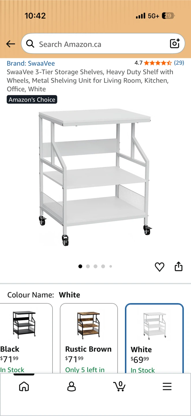 -Tier Rolling Storage Shelf - White - photo 2