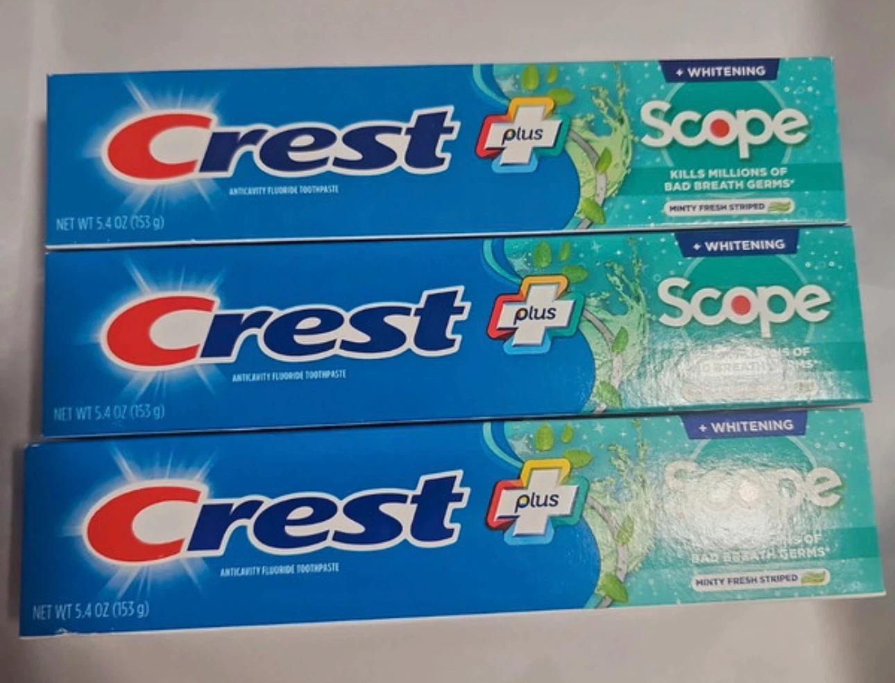 Three Crest Plus Scope Whitening Toothpaste Tubes