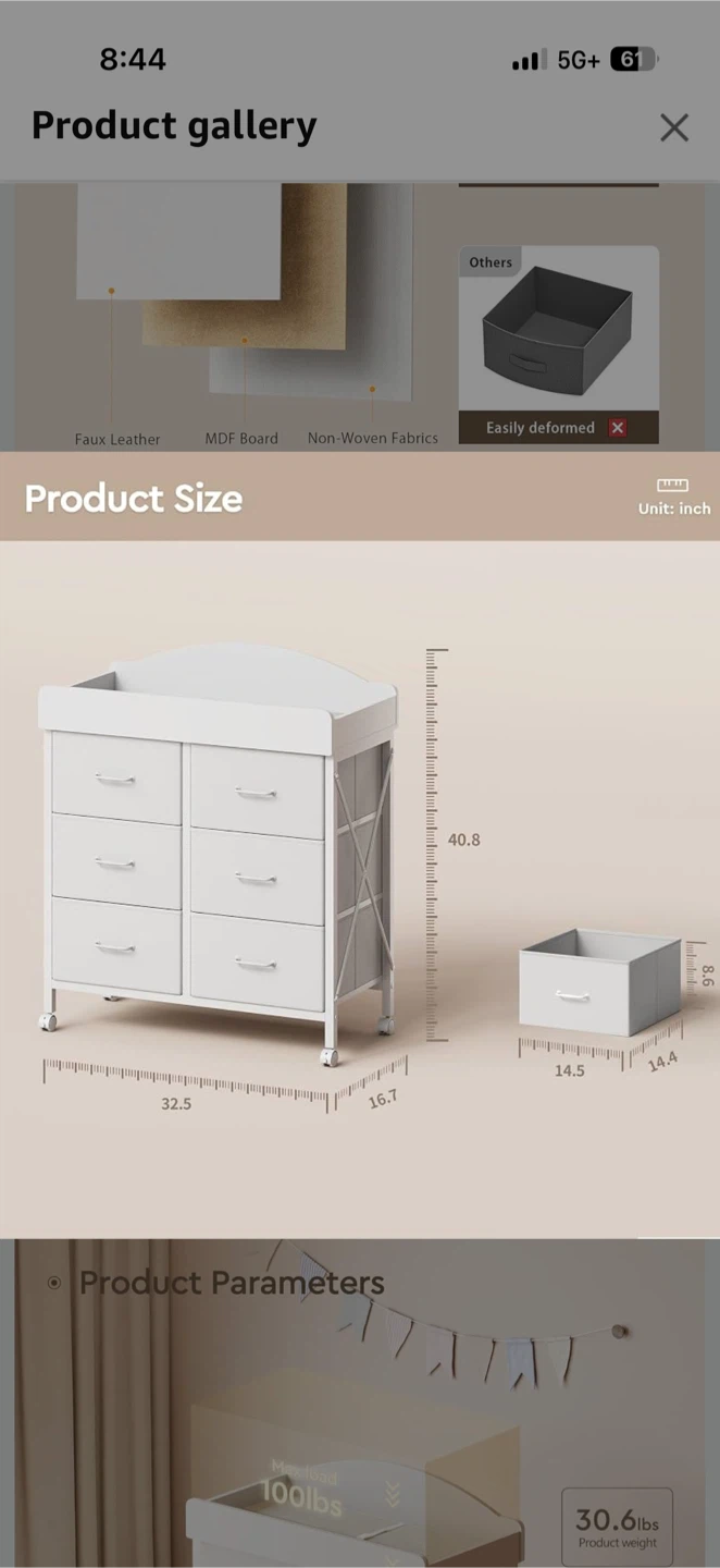 White 6-Drawer Table Dresser