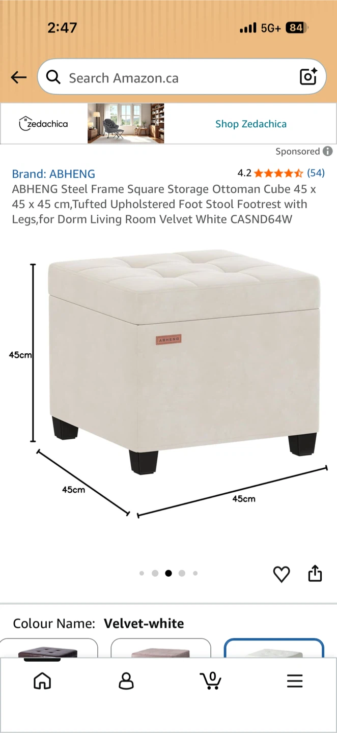 ABHENG Velvet Storage Ottoman White - photo 2