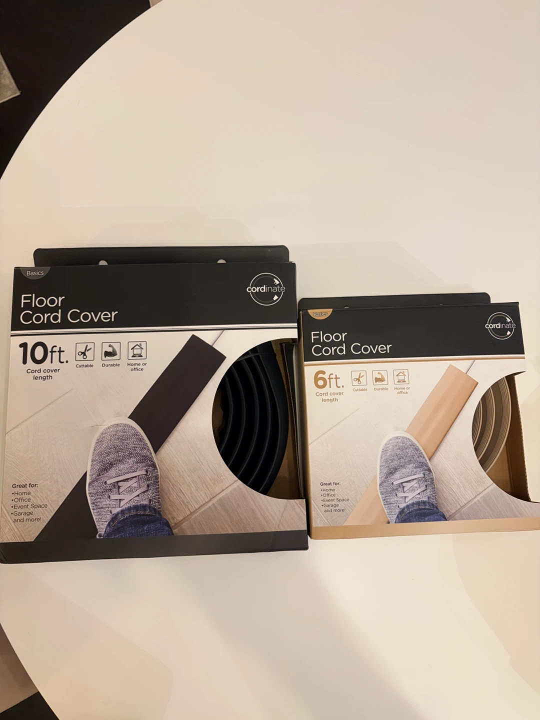 2 Floor Cord Covers – 10 ft + 6 ft – Black & Beige