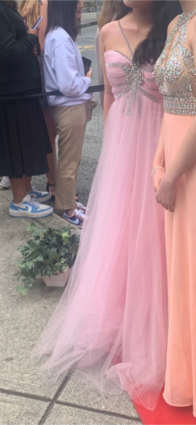 Pink Tulle Prom Dress with Rhinestone Detail and clutch included