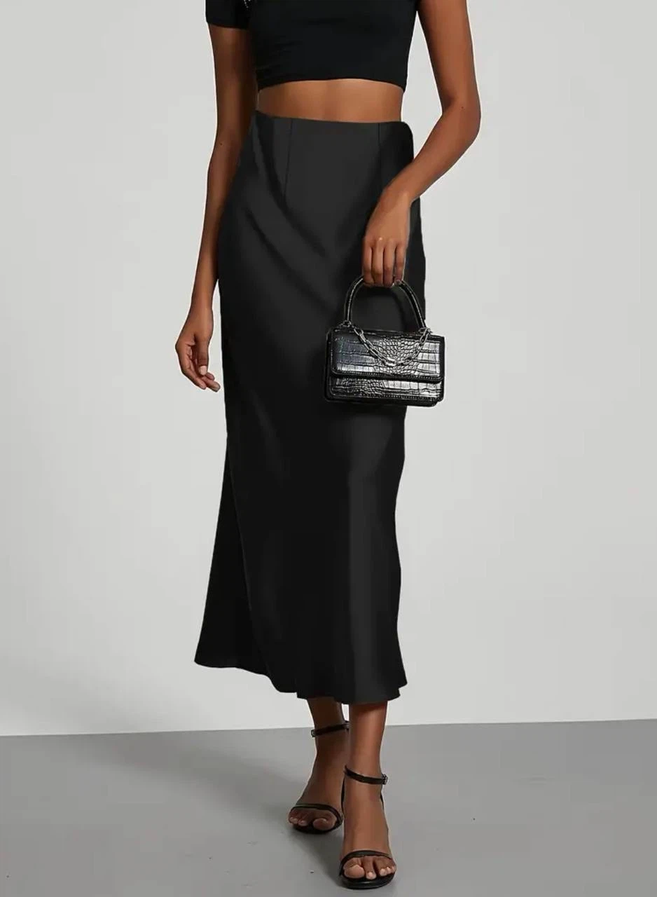 Black Satin Midi Skirt, size S