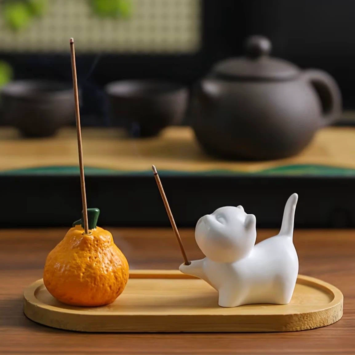 Cute Cat & Tangerine Incense Holder Set - photo 4