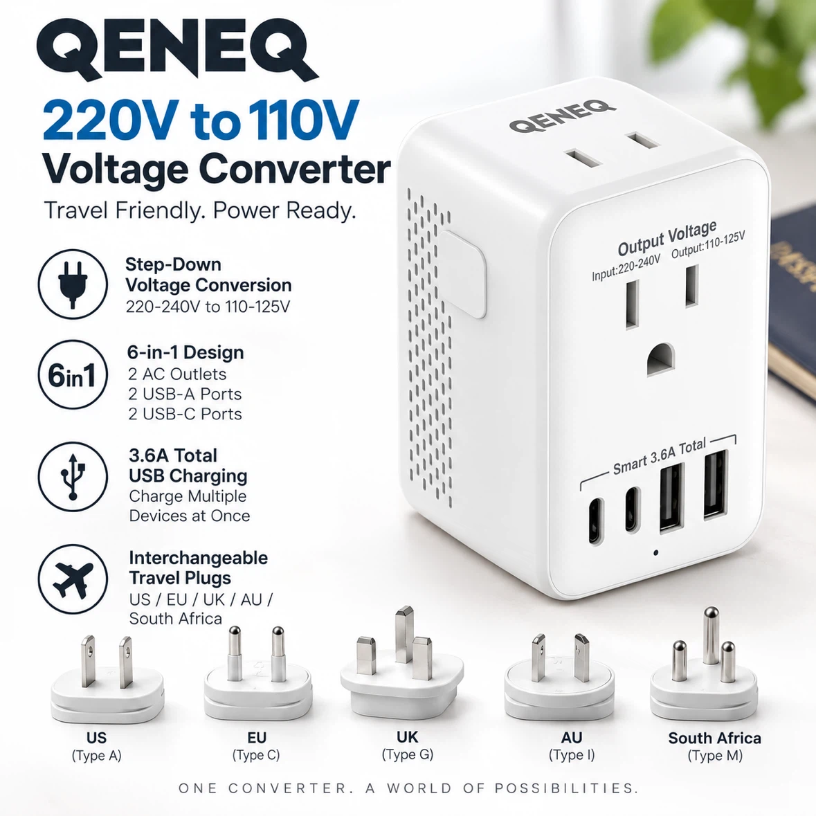 QENEQ 220V to 110V Travel Voltage Converter