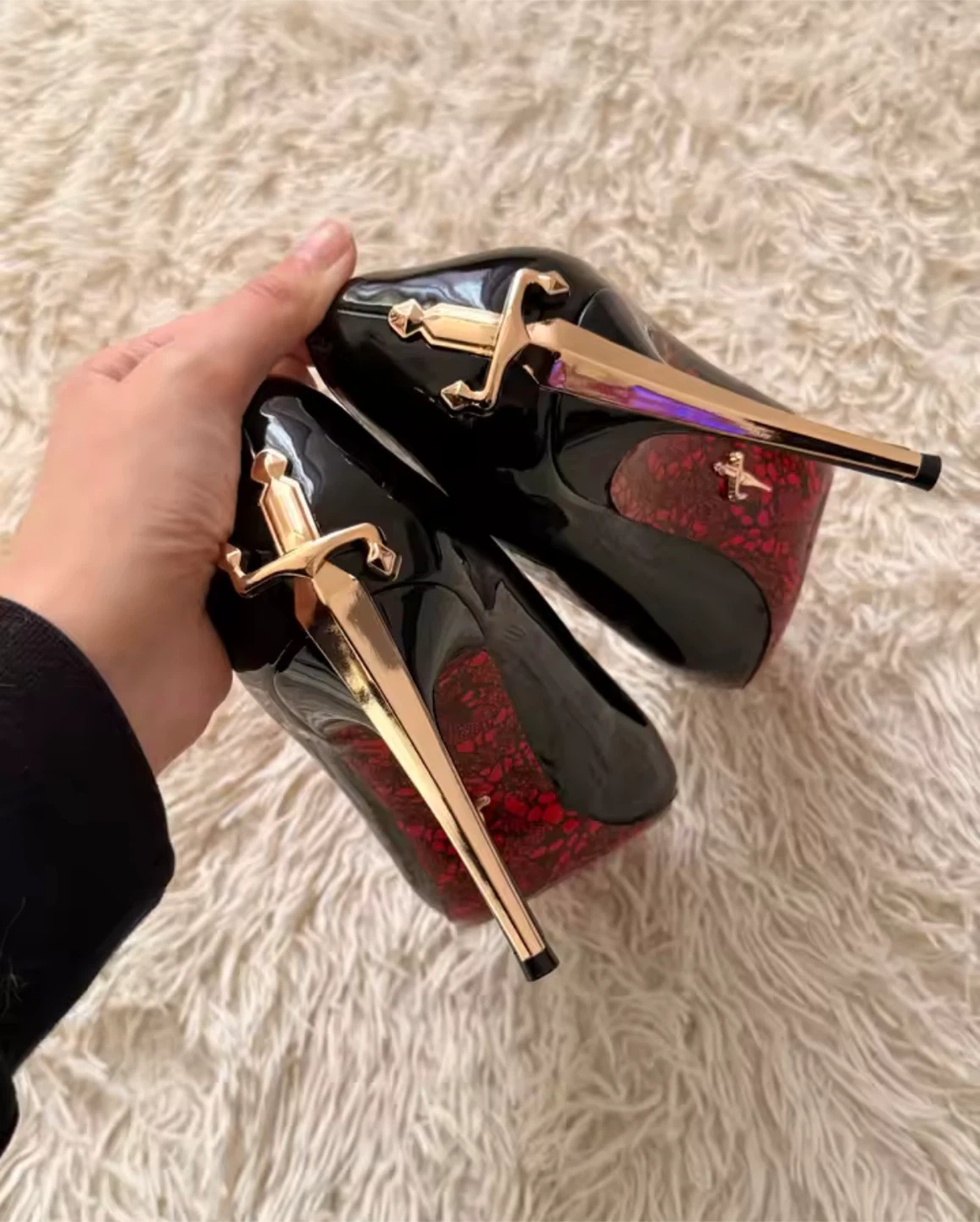Krizeilin Black Patent Sword Stiletto Heels - photo 2