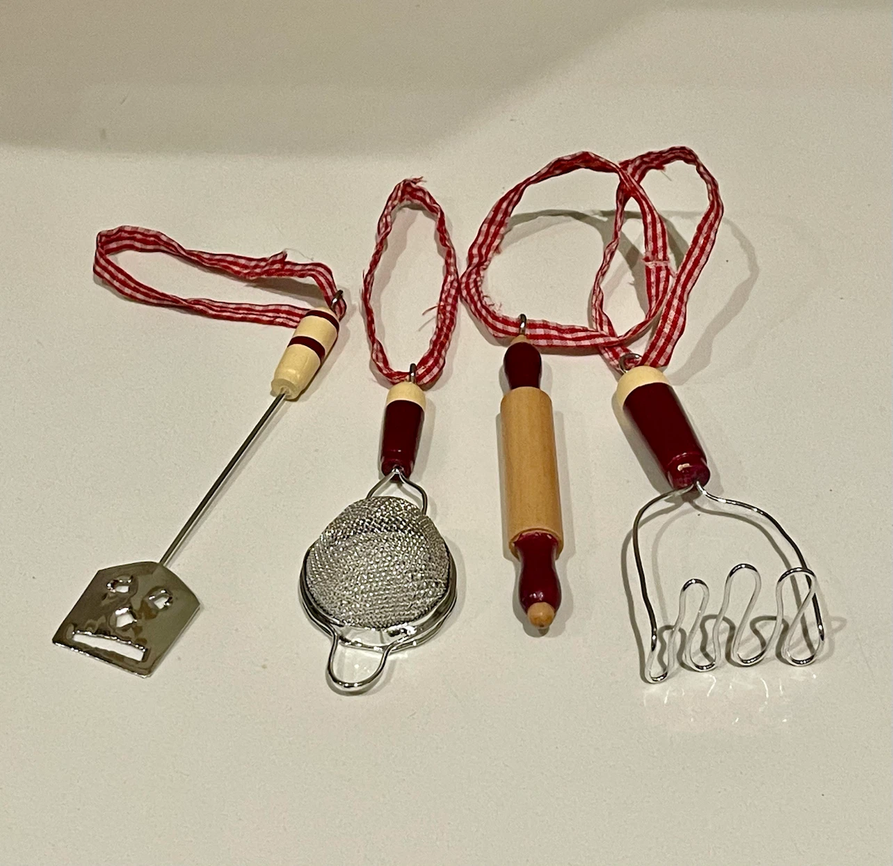 Set of 4 miniature kitchen utensil ornaments