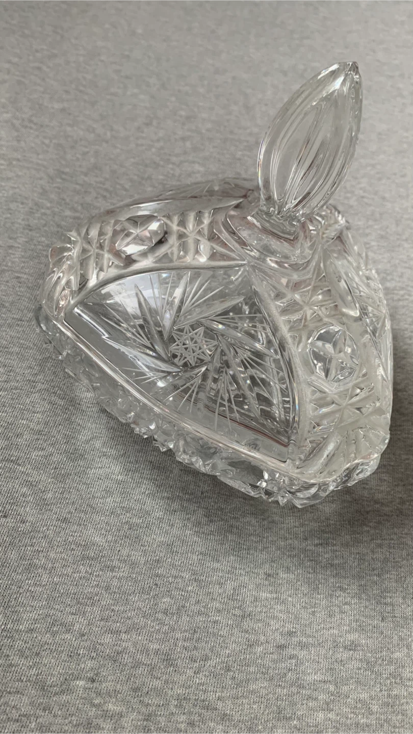 Vintage Triangle Shape Cut Glass Covered Dish 🏈
