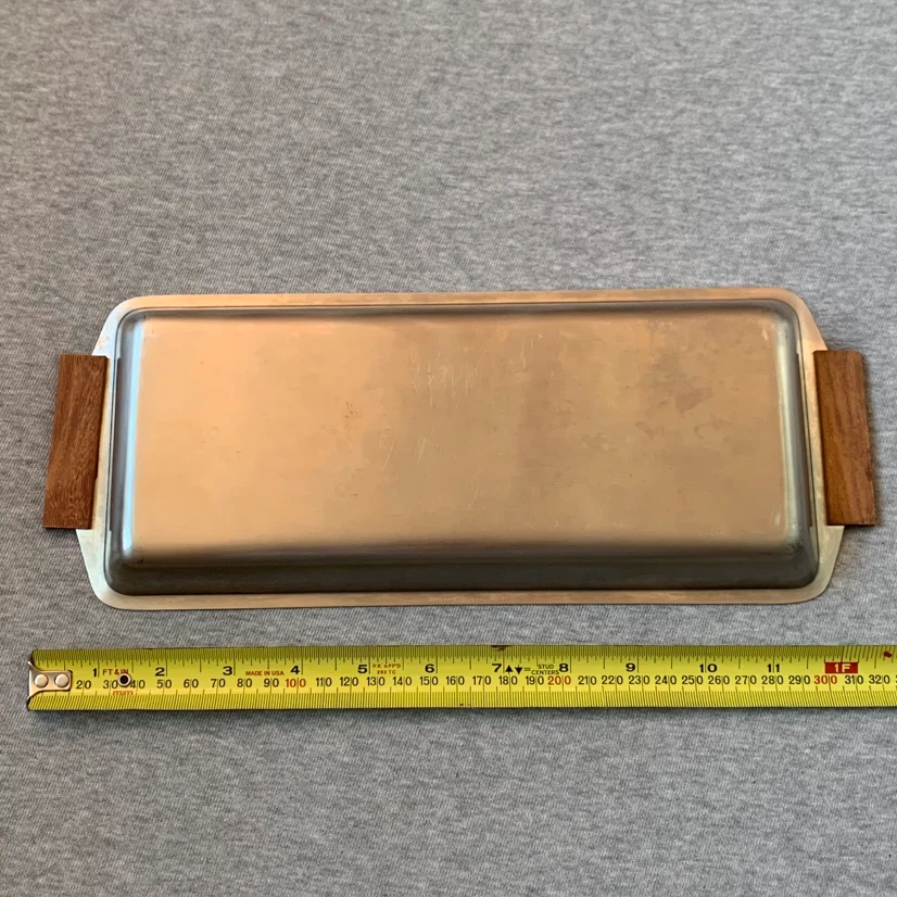 Vintage Metal Serving Tray with Wood Handles 🏈 - photo 2