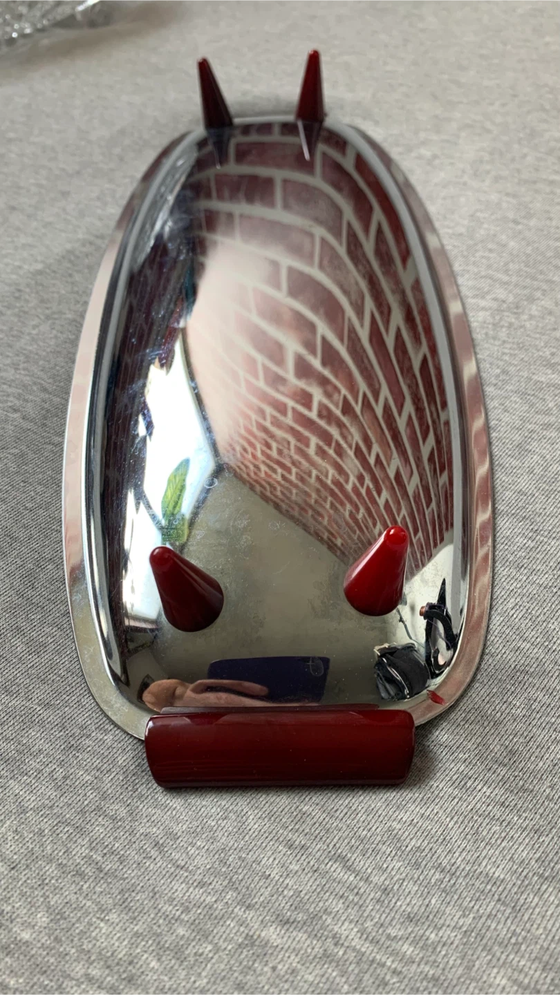 Vintage Chrome Serving Tray with Red Bakelite Accents 🏈 - photo 3