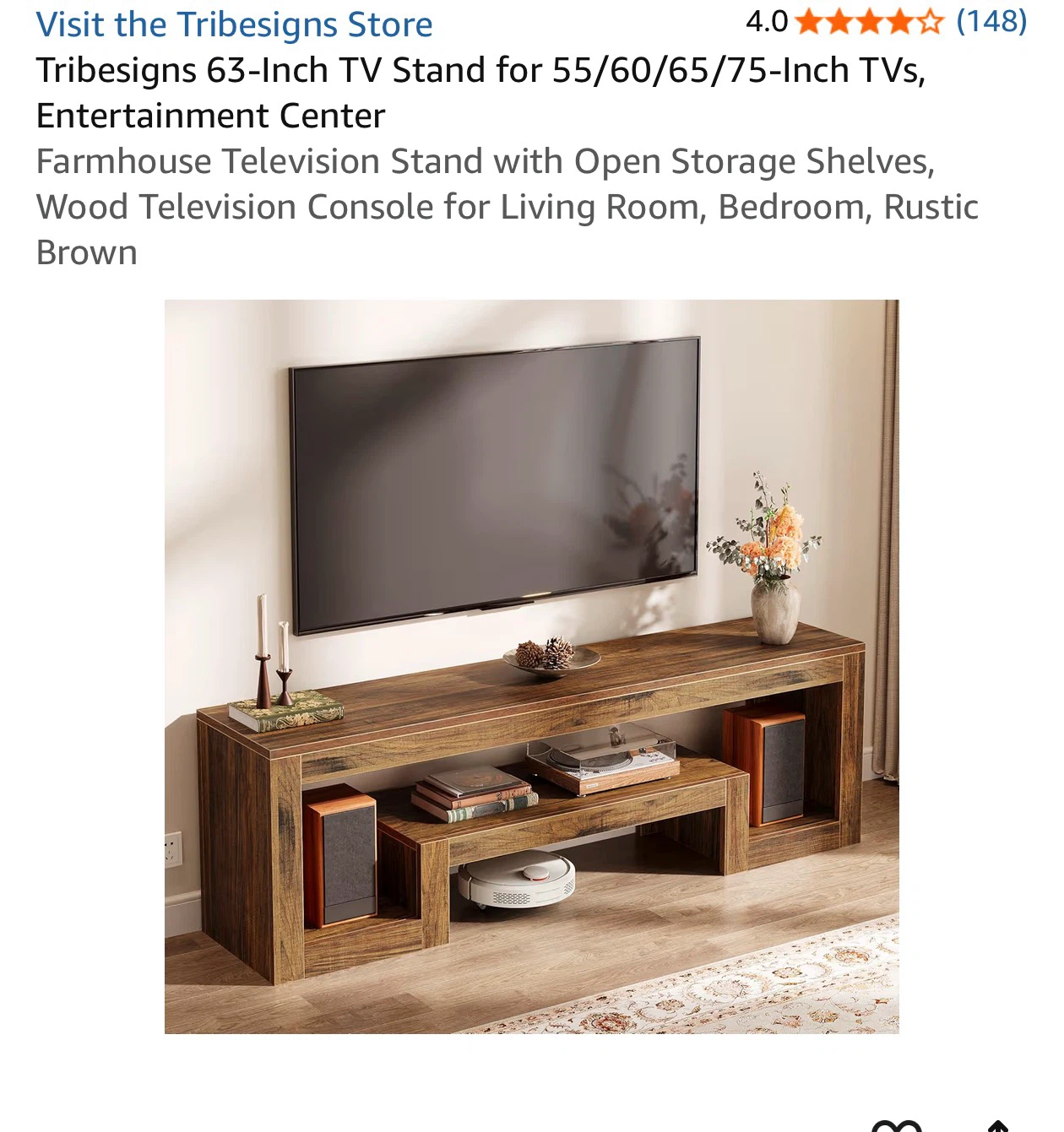 Tribesigns 63-Inch Farmhouse TV Stand in Rustic Brown
