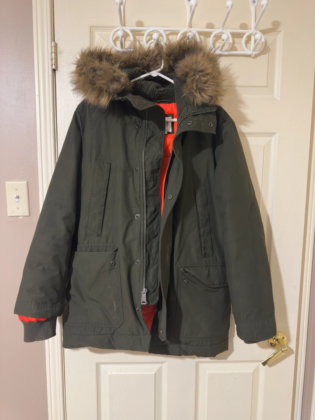 GAP Olive Green Parka with Faux Fur Hood